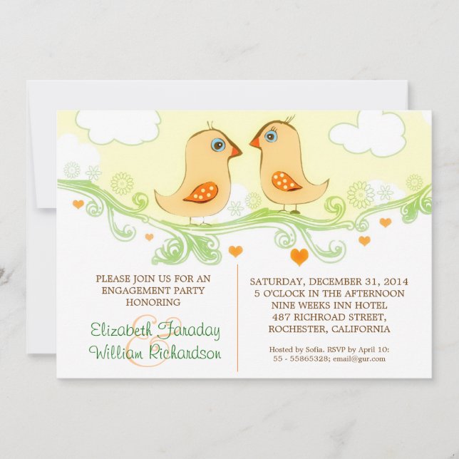 two love birds engagement party invitations (Front)