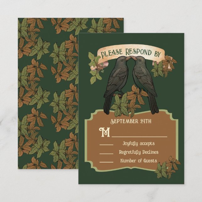 Two Love Birds Folk Art Wedding RSVP Invitation (Front/Back)