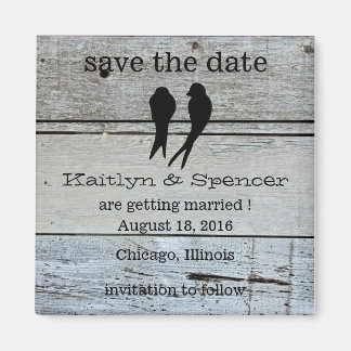 Two Love Birds Rustic Wood save the date Magnet