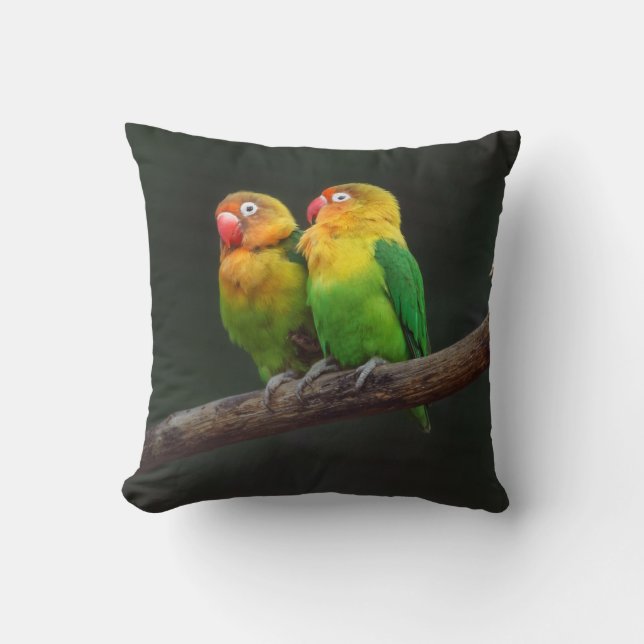 Two Lovebirds on a Branch Throw Pillow (Front)