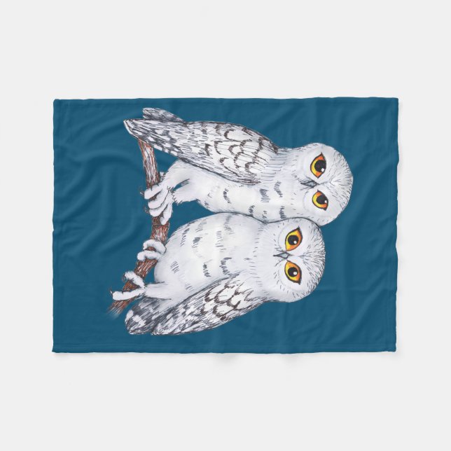 Two lovely snowy owls fleece blanket (Front (Horizontal))