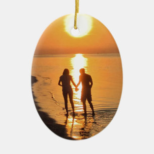 Two lovers at sunrise ceramic ornament