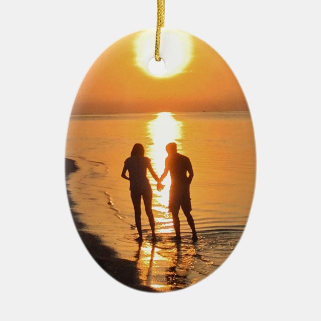 Two lovers at sunrise ceramic ornament (Front)