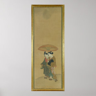 Two Lovers under an Umbrella Poster
