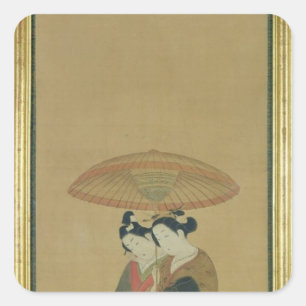 Two Lovers under an Umbrella Square Sticker
