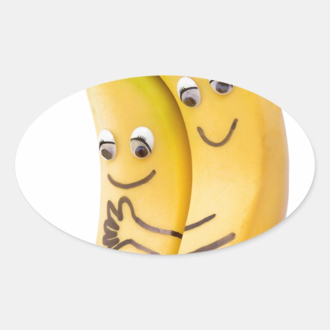 Two loving bananas with eyes and mouth oval sticker (Front)