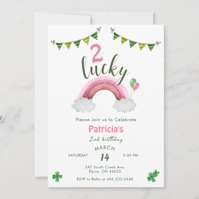 Two Lucky 2nd Birthday Invitation (Front)