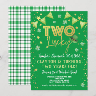 Two Lucky 2nd Birthday St Patrick's Day Party Invitation