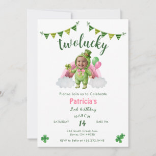 Two Lucky 2nd With Photo Birthday Invitation