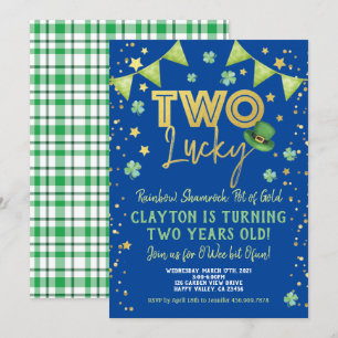 Two Lucky Boy 2nd Birthday St Patrick's Day Party Invitation
