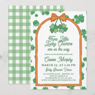 Two Lucky Charms Clovers Neutral Twin Baby Shower Invitation