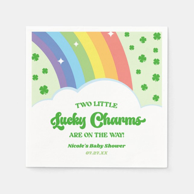 Two Lucky Charms Rainbow Twins Baby Shower Napkin (Front)