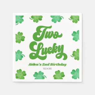 Two Lucky Green Shamrock Clover 2nd Birthday Party Napkin