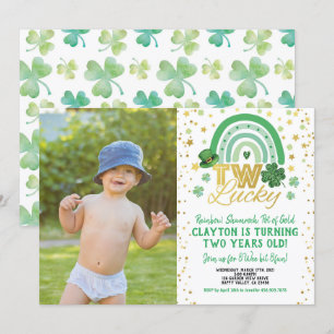Two Lucky Second Birthday St Patrick's Day Photo Invitation