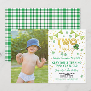 Two Lucky Second Birthday St Patrick's Day Photo Invitation