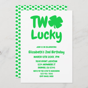 Two Lucky St Patrick's Day 2nd Birthday Invitation