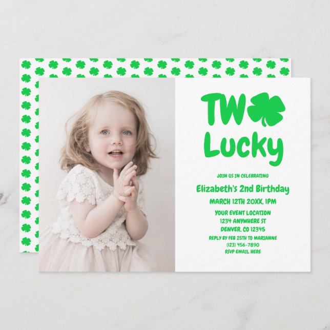 Two Lucky St Patrick's Day 2nd Birthday Invitation (Front/Back)