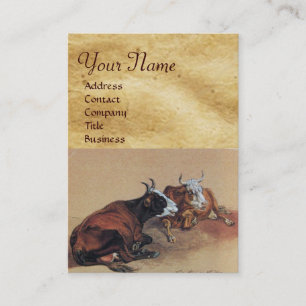 TWO LYING COWS  MONOGRAM Parchment Business Card