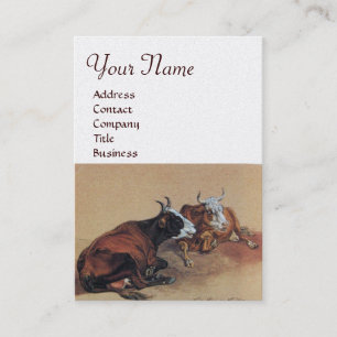 TWO LYING COWS  MONOGRAM,White pearl paper Business Card