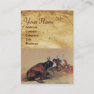 TWO LYING COWS  Parchment Business Card