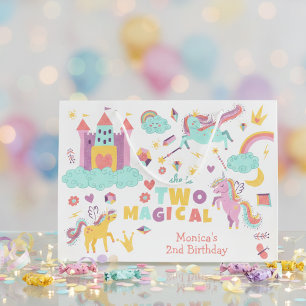 Two magical rainbow pastel unicorn second birthday large gift bag