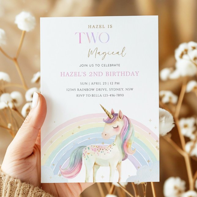 Two Magical Unicorn Rainbow 2nd Birthday Party Invitation (Creator Uploaded)