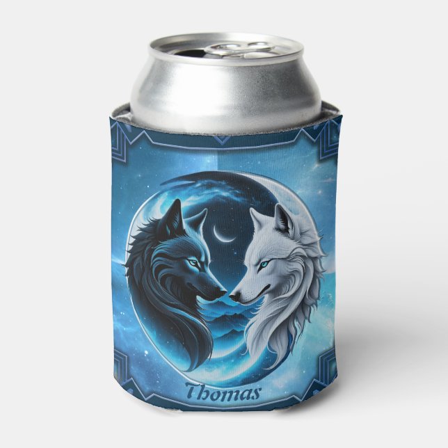 Two majestic wolf heads can cooler (Can Front)