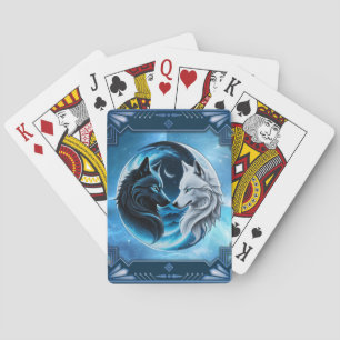 Two majestic wolf heads playing cards
