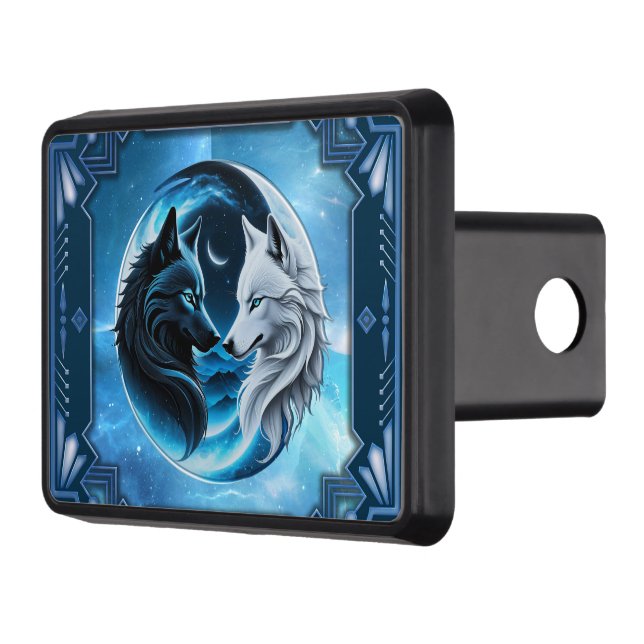 Two majestic wolf heads trailer hitch cover (Left)