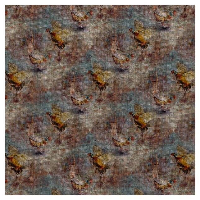 Two male ring-neck pheasants fighting. fabric (Swatch)