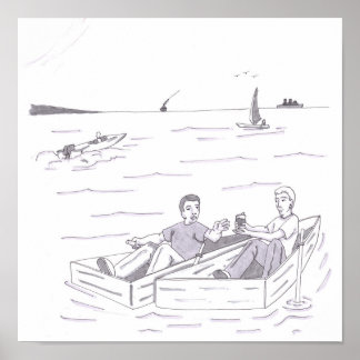 Two Males Each in Small Row Boats Next to Each oth Poster