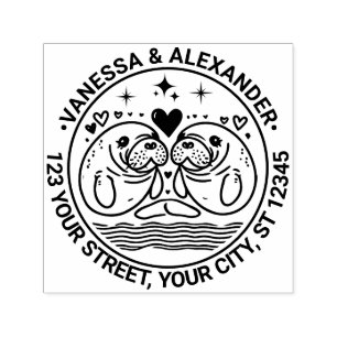 Two Manatees in Love Couple Name Return Address Self-inking Stamp