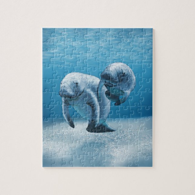 Two Manatees Swimming Jigsaw Puzzle (Vertical)