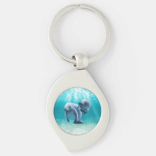 Two Manatees Swimming Keychain