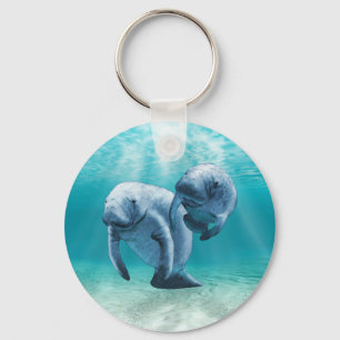 Two Manatees Swimming Keychain