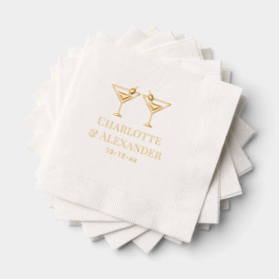 Two Martini Glasses Couple Bride Groom Names Date Foil Napkins
