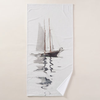 Two-masted Schooner with Dory by Winslow Homer Bath Towel