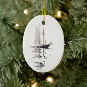 Two-masted Schooner with Dory by Winslow Homer Ceramic Ornament