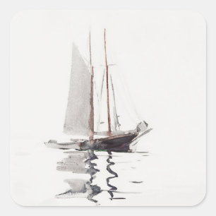 Two-masted Schooner with Dory by Winslow Homer Square Sticker