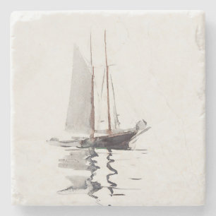 Two-masted Schooner with Dory by Winslow Homer Stone Coaster