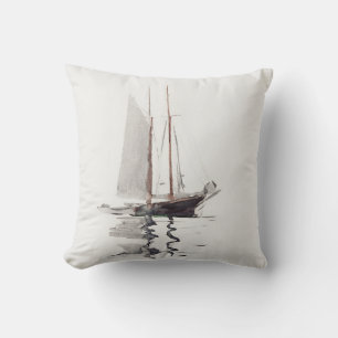 Two-masted Schooner with Dory by Winslow Homer Throw Pillow