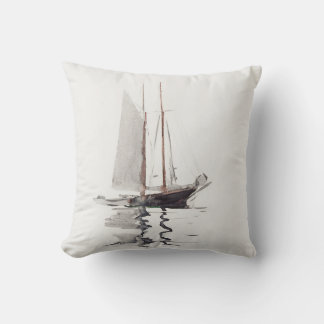 Two-masted Schooner with Dory by Winslow Homer Throw Pillow
