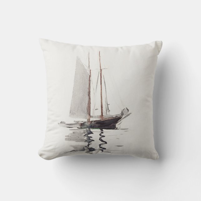 Two-masted Schooner with Dory by Winslow Homer Throw Pillow (Front)