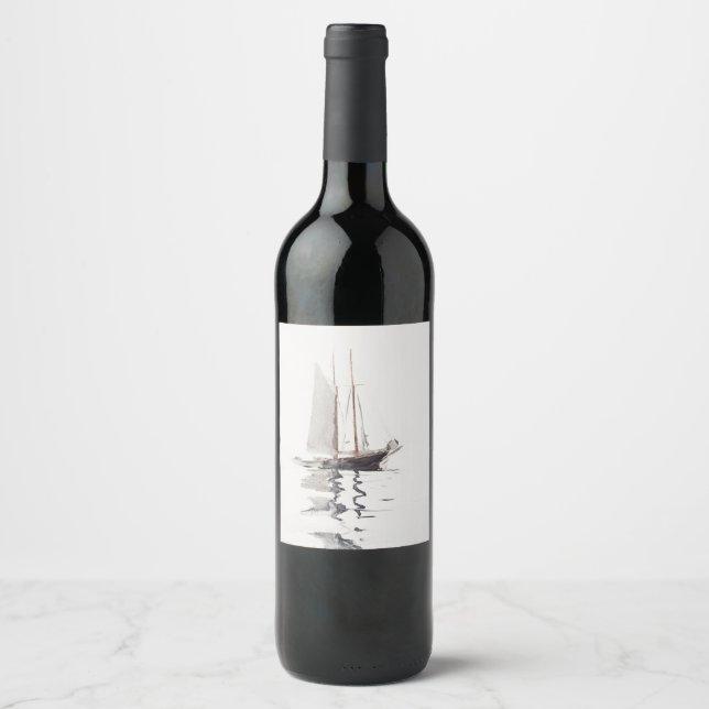 Two-masted Schooner with Dory by Winslow Homer Wine Label (Front)
