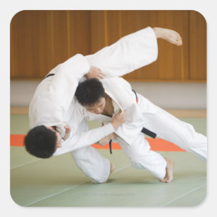Two Men Competing in a Judo Match 2 Square Sticker