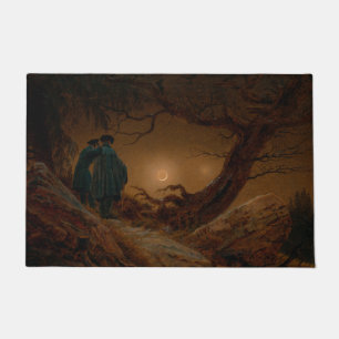 Two Men Contemplating the Moon at Night Doormat