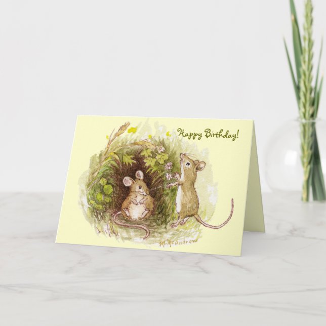 Two Mice in the Grass - Happy Birthday Card (Front)