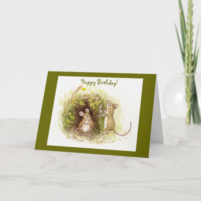 Two Mice in the Grass - Happy Birthday Card (Front)