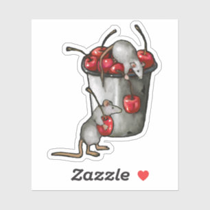 Two MICE Stealing Cherries, Bucket of Cherries Art