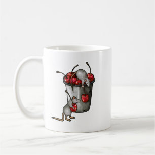 Two MICE Stealing Cherries, Bucket of Cherries Art Coffee Mug